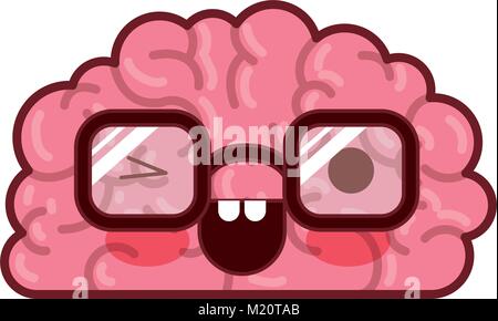 Caractère du cerveau avec des lunettes et des yeux clin d'expression en silhouette colorée avec contour marron Illustration de Vecteur