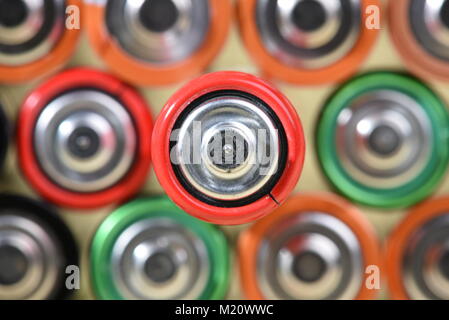 Close-up group de piles alcalines vue supérieure Banque D'Images