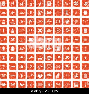 Les insectes 100 icons set grunge orange Illustration de Vecteur