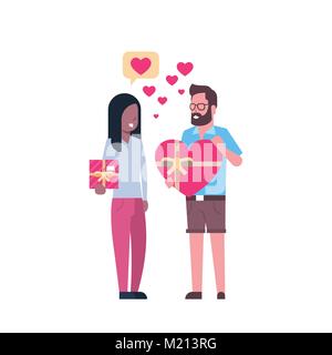 Couple Holding Heart Shaped Gift Box Concept de vacances Saint Valentin Illustration de Vecteur