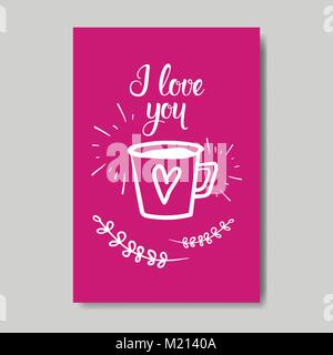 Cute Valentine Day Greeting Card Hand Drawn Doodle Love Design Fond de carte postale Illustration de Vecteur