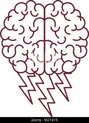 Cerveau en vue supérieure, avec des éclairs dans le noir contour rouge Illustration de Vecteur