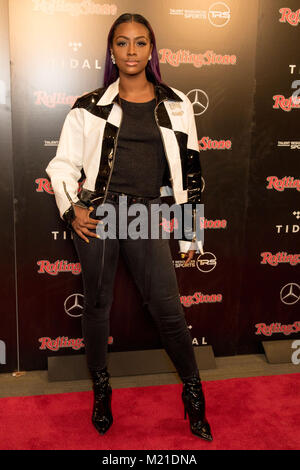 Minneapolis, Minnesota, USA. 2e Février, 2018. Artiste JUSTINE SKYE pose backstage pendant le Super Bowl en partie à la place du marché international dans la région de Minneapolis, Minnesota Crédit : Daniel DeSlover/ZUMA/Alamy Fil Live News Banque D'Images