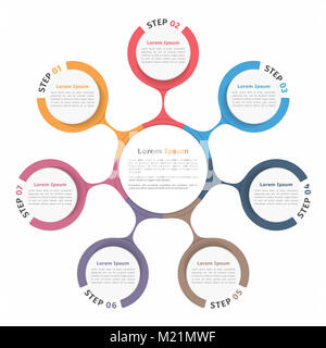 Diagramme circulaire avec sept éléments, étapes ou options, un organigramme ou schéma de déroulement du modèle, eps10 vector illustration Banque D'Images