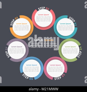 Diagramme circulaire avec sept éléments, étapes ou options, un organigramme ou schéma de déroulement du modèle, eps10 vector illustration Banque D'Images