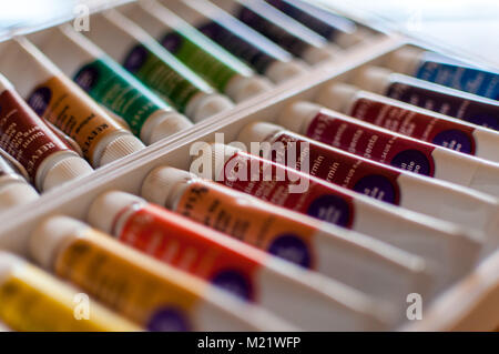 TIMISOARA, Roumanie - 11 janvier 2018 : Reeves couleurs à l'huile. 24 couleurs de l'artiste. Tubes de peinture. Banque D'Images