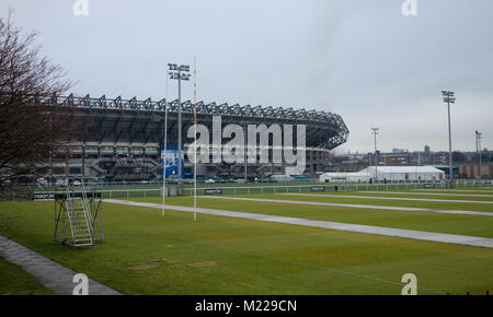 Le stade de Rugby International Murrayfield BT et ses terrains de jeux situé à Édimbourg, Écosse Banque D'Images