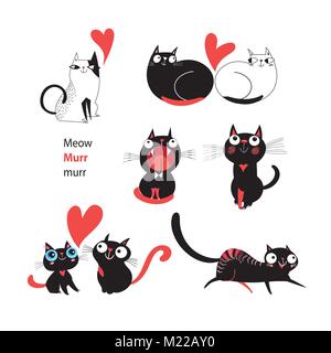 Vector set de chats amoureux sur fond blanc Illustration de Vecteur