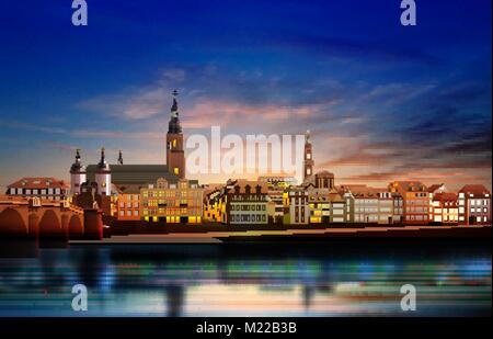 Résumé fond avec panorama de Heidelberg et golden sunset Illustration de Vecteur