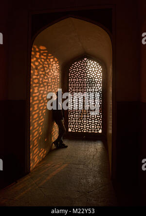 L'intérieur du réseau en plus de mihrab Humayum's Tomb, Delhi, Inde Banque D'Images