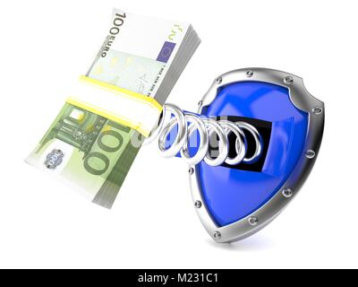 Protection avec monnaie euro isolé sur fond blanc Banque D'Images