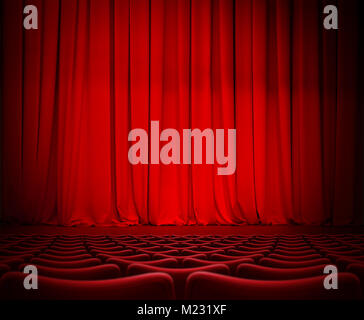 Théâtre rideau rouge sur scène avec sièges en velours 3d illustration Banque D'Images