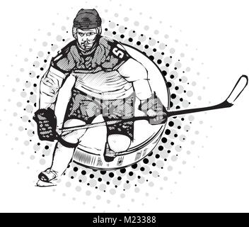 Joueur de hockey sur glace sur la rondelle d'illustration vectorielle, illustration Illustration de Vecteur