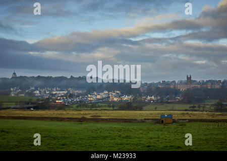 Lancaster Moor, l'ancien asile psychiatrique sur le paysage panoramique avec de nouvelles construction de maisons à la campagne Banque D'Images