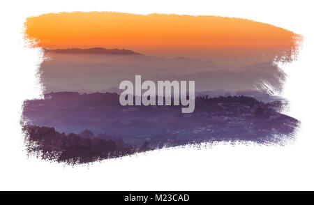 Paysage avec le sunset sky isolated on white Banque D'Images