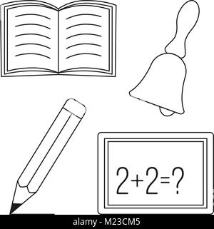 Collège de l'École des sciences de l'éducation de l'art de l'affiche de la ligne icon set. La page de coloriage pour adultes et enfants. Lineart illustration de la carte cadeau certificat bann Illustration de Vecteur
