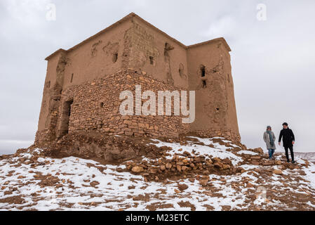 Ksar Ait Ben Haddou, Ouarzazate, neige pendant au sud du Maroc, Banque D'Images