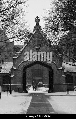 L'emblématique Cobb Gate à l'Université de Chicago mène à l'un des Quads et de campus est une des structures d'origine à l'école. Banque D'Images