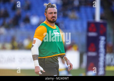 Rome, Italie. Le 04 février 2018. L'aile d'Angleterre Jack Nowell avant de la réchauffer dans le match contre l'Italie au championnat 208 6 NatWest Massimiliano Carnabuci/Alamy Live News Banque D'Images