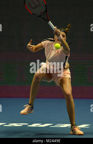 Saint-pétersbourg, Russie. 4e Mar, 2018. La Russie. Saint-pétersbourg. Le 4 février 2018. Tennis. ''St.Petersburg Ladies Trophy 2018''. Petra Kvitova (République tchèque) en finale de la femelle des célibataires de Saint-pétersbourg Ladies Trophy 2018 tournoi contre Christina Mladenovic Crédit : Andreï Pronin/ZUMA/Alamy Fil Live News Banque D'Images