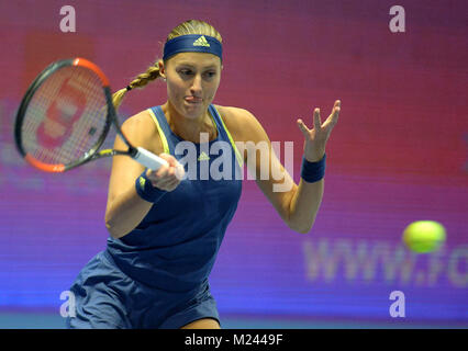 Saint-pétersbourg, Russie. 4e Mar, 2018. La Russie. Saint-pétersbourg. Le 4 février 2018. Tennis. ''St.Petersburg Ladies Trophy 2018''. Christina Mladenovic (France) en finale de la femelle des célibataires de Saint-pétersbourg Ladies Trophy 2018 tournoi contre Petra Kwitowa Crédit : Andrey Pronin/ZUMA/Alamy Fil Live News Banque D'Images