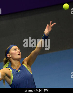 Saint-pétersbourg, Russie. 4e Mar, 2018. La Russie. Saint-pétersbourg. Le 4 février 2018. Tennis. ''St.Petersburg Ladies Trophy 2018''. Christina Mladenovic (France) en finale de la femelle des célibataires de Saint-pétersbourg Ladies Trophy 2018 tournoi contre Petra Kwitowa Crédit : Andrey Pronin/ZUMA/Alamy Fil Live News Banque D'Images