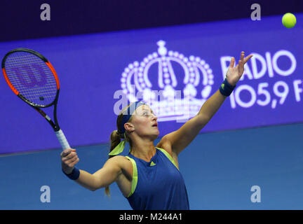 Saint-pétersbourg, Russie. 4e Mar, 2018. La Russie. Saint-pétersbourg. Le 4 février 2018. Tennis. ''St.Petersburg Ladies Trophy 2018''. Christina Mladenovic (France) en finale de la femelle des célibataires de Saint-pétersbourg Ladies Trophy 2018 tournoi contre Petra Kwitowa Crédit : Andrey Pronin/ZUMA/Alamy Fil Live News Banque D'Images