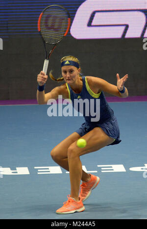 Saint-pétersbourg, Russie. 4e Mar, 2018. La Russie. Saint-pétersbourg. Le 4 février 2018. Tennis. ''St.Petersburg Ladies Trophy 2018''. Christina Mladenovic (France) en finale de la femelle des célibataires de Saint-pétersbourg Ladies Trophy 2018 tournoi contre Petra Kwitowa Crédit : Andrey Pronin/ZUMA/Alamy Fil Live News Banque D'Images