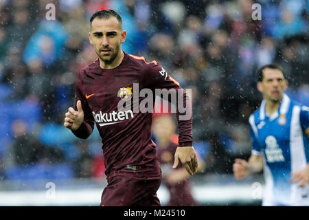 4 février 2018, Cornella-El Prat, Cornellà de Llobregat, Barcelone, Espagne ; La Liga, l'Espanyol Barcelone football versus ; Paco Alcacer do du FC Barcelna Banque D'Images