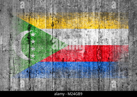 Drapeau Comores peint sur la texture de fond béton gris Banque D'Images