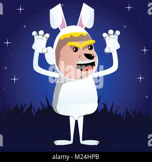 Garçon habillé en lapin de Pâques est d'essayer de vous effrayer. Vector cartoon character illustration. Illustration de Vecteur