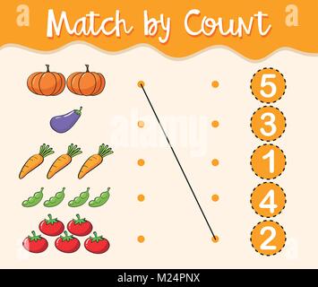 Modèle de feuille de travail de maths avec les numéros correspondants et les légumes illustration Illustration de Vecteur