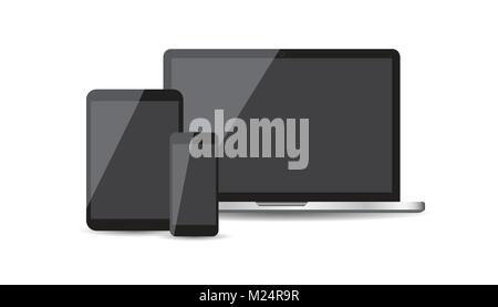Dispositif réaliste télévision Icônes : smartphone, tablette, ordinateur portable. Vector illustration sur fond blanc Illustration de Vecteur