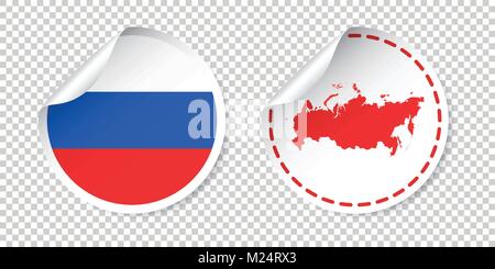 La Russie autocollant avec un drapeau et carte. Fédération de Russie, de l'étiquette avec étiquette ronde de pays. Vector illustration sur fond isolé. Illustration de Vecteur