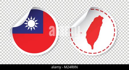 Taiwan autocollant avec un drapeau et carte. Étiquette, étiquette ronde avec le pays. Vector illustration sur fond isolé. Illustration de Vecteur