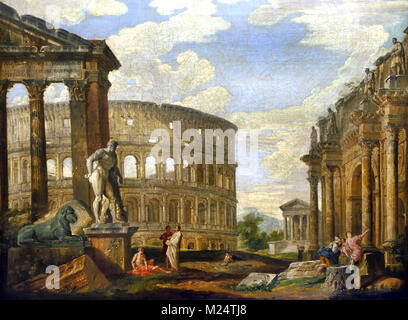 Ruines de l'ancienne Rome 1725 Giovanni Paolo Pannini ou panini 1691 - 1765 Italie italien ( Colisée ,géant, amphithéâtre ) Banque D'Images