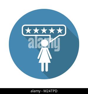 Les commentaires, notation, commentaires de l'utilisateur icône vecteur concept. Télévision illustration sur fond bleu avec long shadow. Illustration de Vecteur