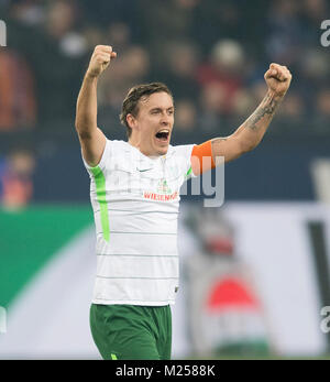 Gelsenkirchen, Allemagne. 06Th Feb 2018. dernière jubilation Max Kruse (HB), Fussball 1. Bundesliga, 21. journée, le FC Schalke 04 (GE) - Werder Brême (HB), am 03.02.2018 à Gelsenkirchen, Allemagne. Dans le monde d'utilisation |Crédit : afp/Alamy Live News Banque D'Images