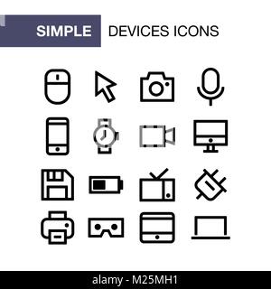 Ensemble d'icônes de périphériques pour la conception de l'interface utilisateur de style simple. Illustration de Vecteur