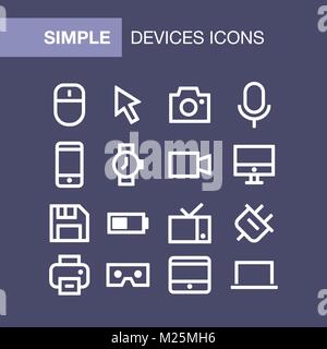 Ensemble d'icônes de périphériques pour la conception de l'interface utilisateur de style simple. Illustration de Vecteur