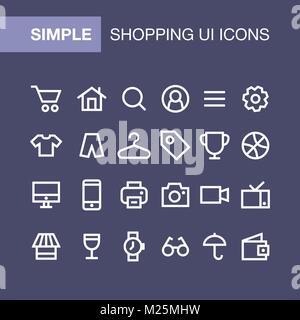 Ensemble de magasinage en ligne des icônes pour la conception de l'interface utilisateur de style simple. Illustration de Vecteur