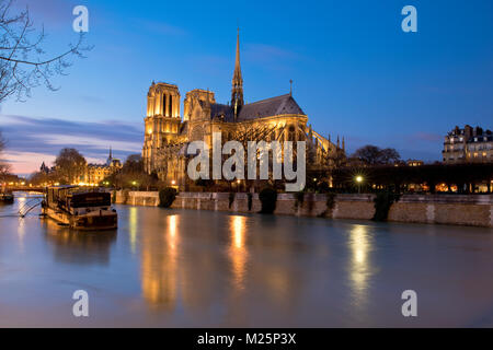 L'inondation de la Seine près de Notre-Dame de Paris, l'Île de la Cité, la France au cours de l'hiver 2018 Banque D'Images