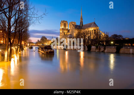 L'inondation de la Seine près de Notre-Dame de Paris, l'Île de la Cité, la France au cours de l'hiver 2018 Banque D'Images