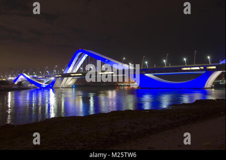 Le pont Sheikh Zayed à Abu Dhabi. Ses formes évoquent des arches de sable ondulant dunes du désert. Il dispose également d'un subtil changement de lumière colorée Banque D'Images