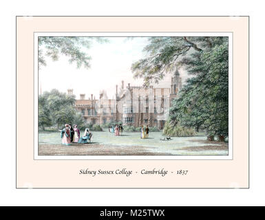 Sidney Sussex College Cambridge Conception originale basée sur une gravure du xixe siècle Banque D'Images