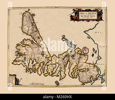 Carte historique de l'île de Skye, en Écosse, vers 1654. Banque D'Images