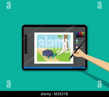 Point de vue, Kid Cartoon peint sur tablette par pen, vector Illustration de Vecteur