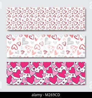 Valentines Day Bannière horizontale Décors de fond avec coeurs Skecth Illustration de Vecteur