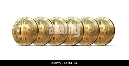 Ensemble de 6 golden bitcoins isolé sur fond blanc. Le rendu 3D Banque D'Images