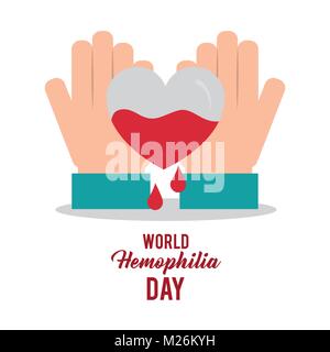 Journée mondiale de l'hémophilie les mains avec le sang du coeur Illustration de Vecteur